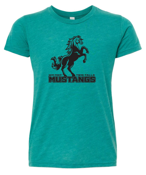 Gem Prep Spirit Triblend Tee with Black Mustang Logo