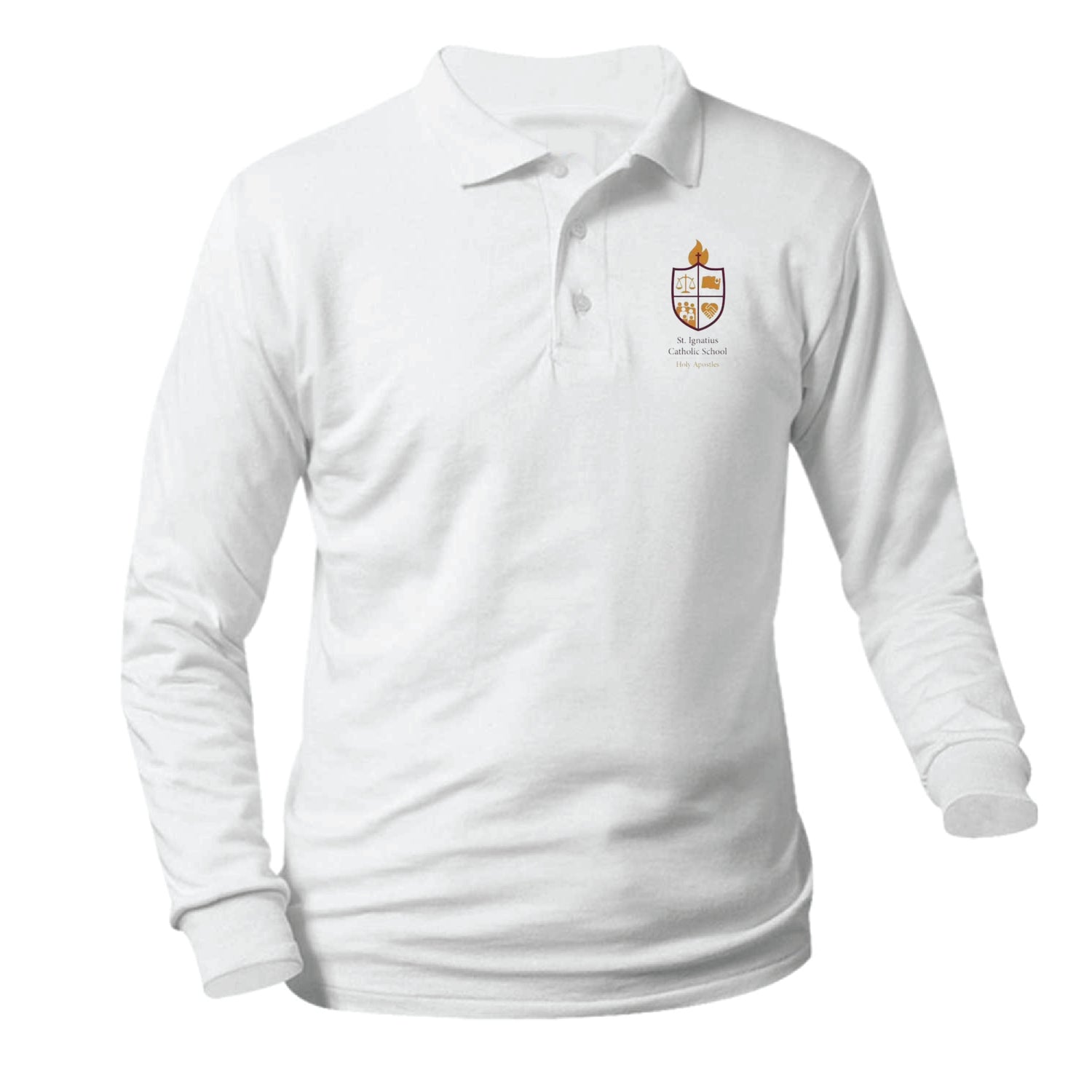 St. Ignatius Catholic School Longsleeve Pique Polo - White