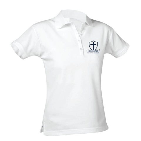 Our Lady of the Valley School Feminine Fit Jersey Polo - White