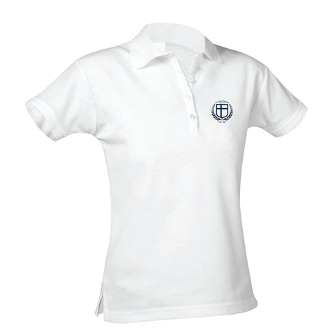 St. Jane Frances De Chantal Feminine Fit Pique Polo - White