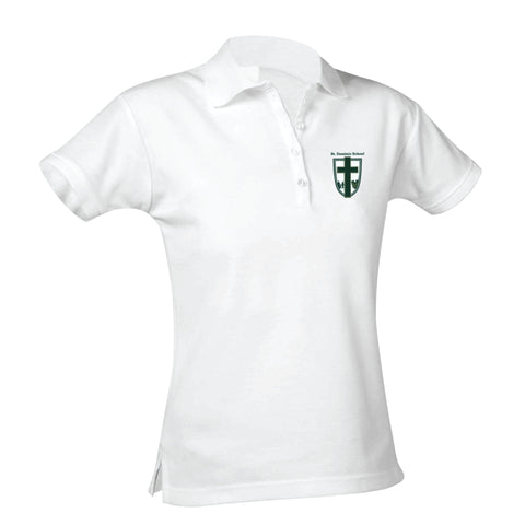 St. Dominic School Feminine Fit Jersey Polo - White