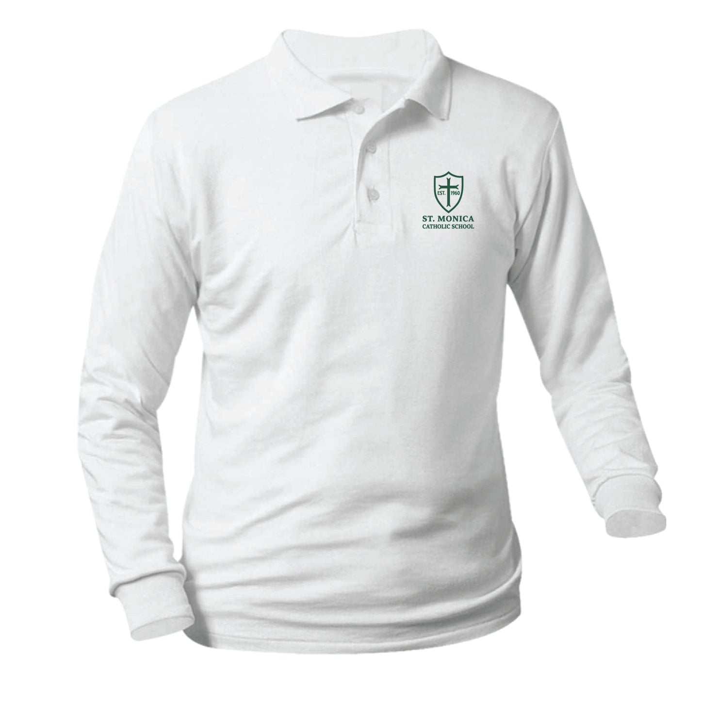 St. Monica Catholic School Longsleeve Pique Polo - White