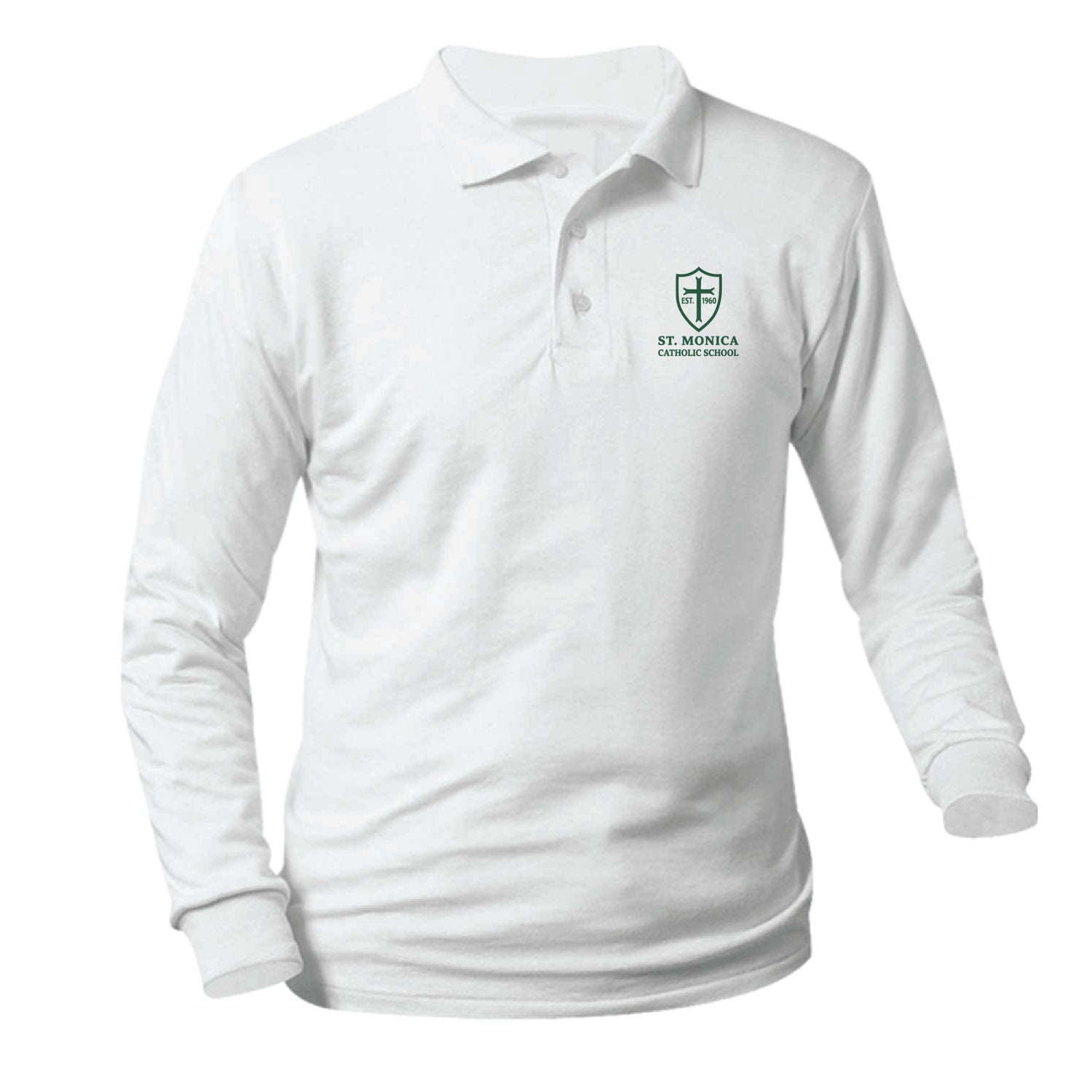 St. Monica Catholic School Longsleeve Pique Polo - White