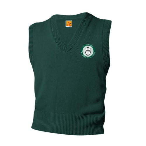 St. Monica Catholic School V-Neck Pullover Vest - A+ Dark Green
