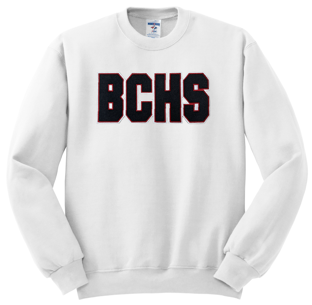 Belle Chasse High Full Chest Patch BCHS Crew Sweatshirt - White