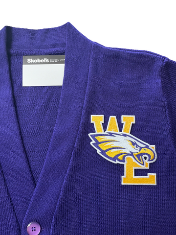 Warren Easton High Purple Cardigan Sweater w/ Eagle - All Grades