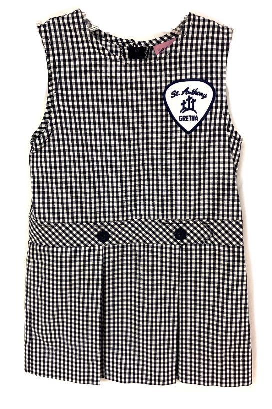 Nancy Plaid Jewel Neck Drop Waist Jumper with St. Anthony Logo